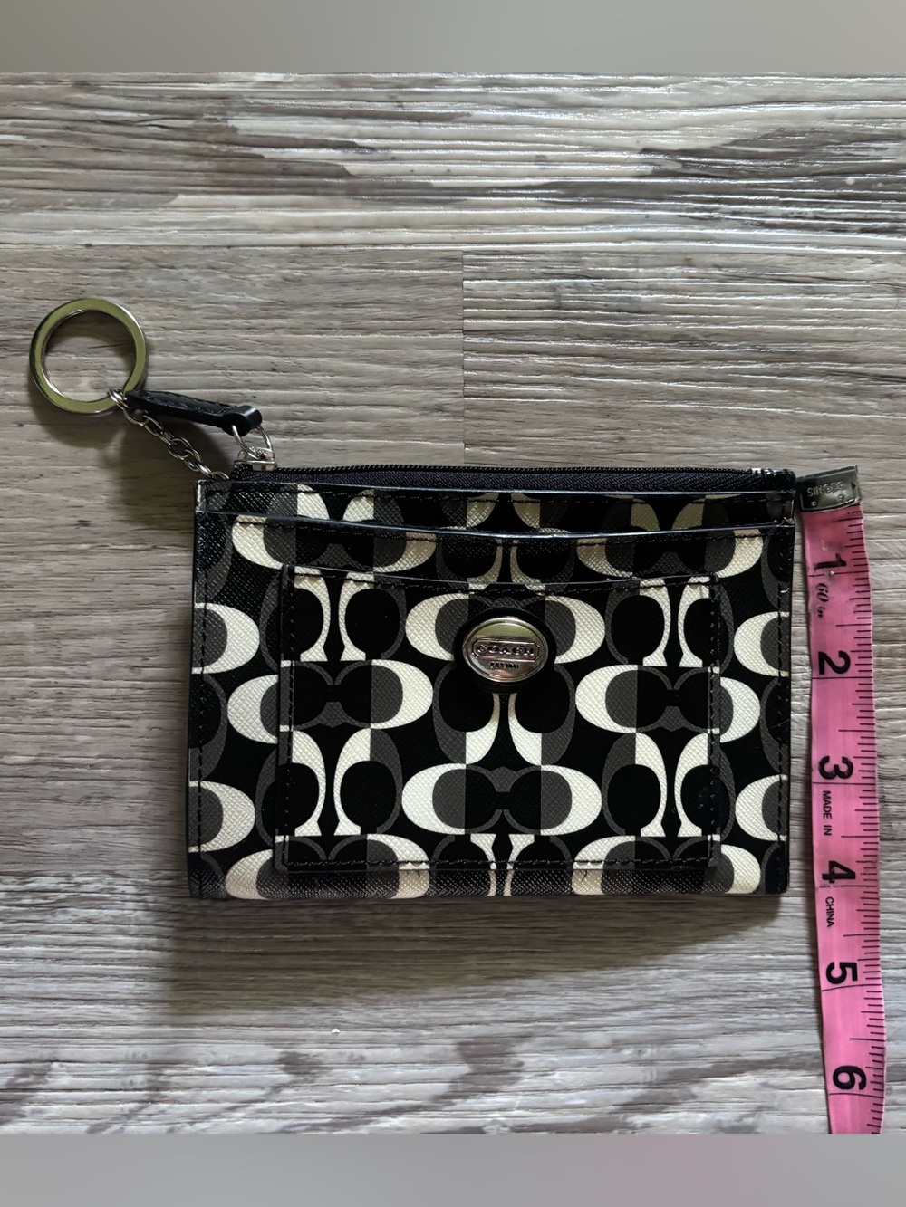 Coach Black and White Signature Wristlet Card Case